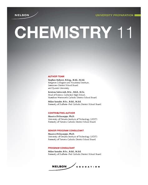 Nelson Chemistry 11 Answer Key
