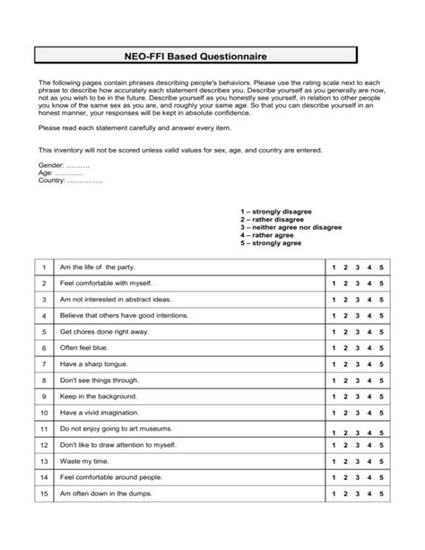 Neo Ffi Questionnaire