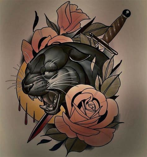 Neo Traditional Panther Head Tattoo