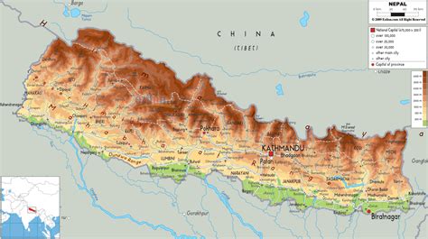 nepal map with mountains