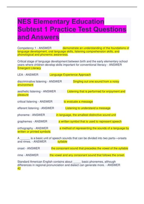 Nes Elementary Education Subtest 1 Practice Test