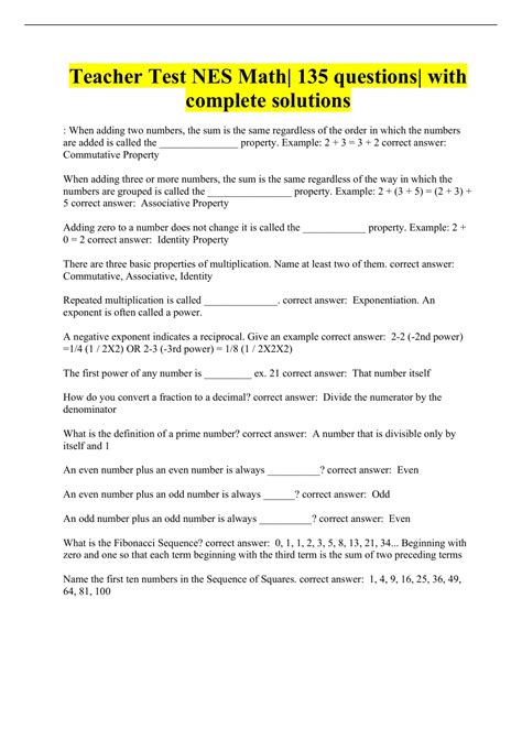 Nes Math Test Practice Questions