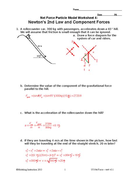 Net Force Particle Model Worksheet 4 Answer Key