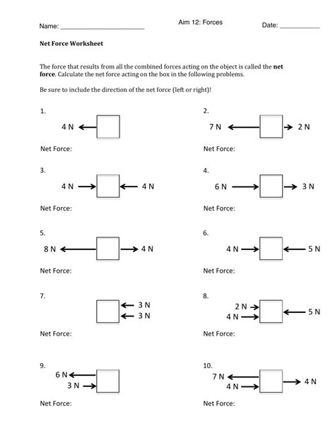 Net Force Worksheet