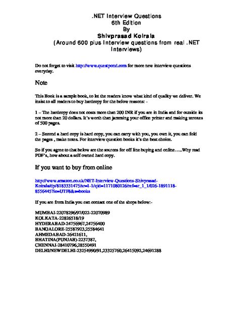 Net Interview Questions 6th Edition Sixth By Shivprasad Koirala