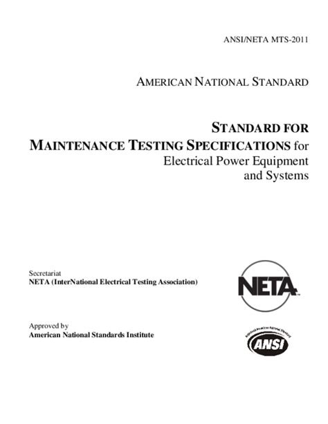 Neta Standard For Maintenance Testing Specifications
