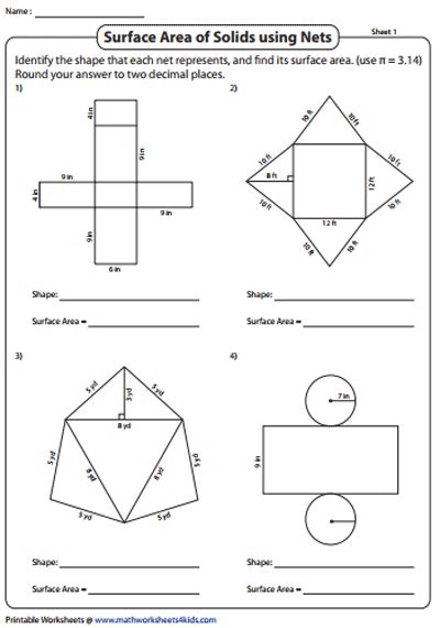 Nets And Surface Area Worksheet Onlinemath4all Nets Surface Area Worksheet - Nets Surface Area Worksheet