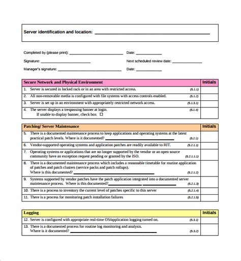 network checklist template