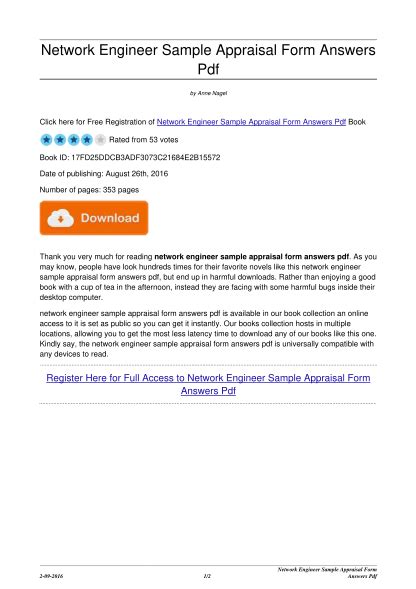 Network Engineer Sample Appraisal Form Answers