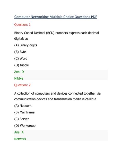 networking fundamentals multiple choice questions and answers