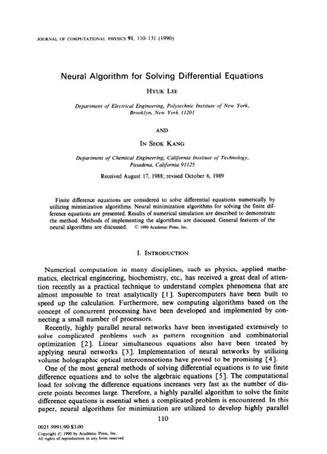 Neural Algorithm For Solving Differential Equations