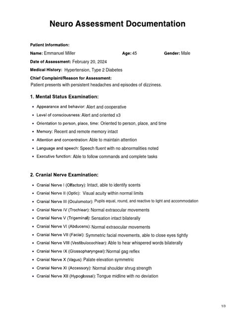 Neuro Exam Documentation Example