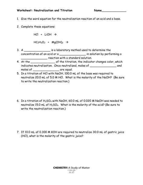 neutralization and titration answer key