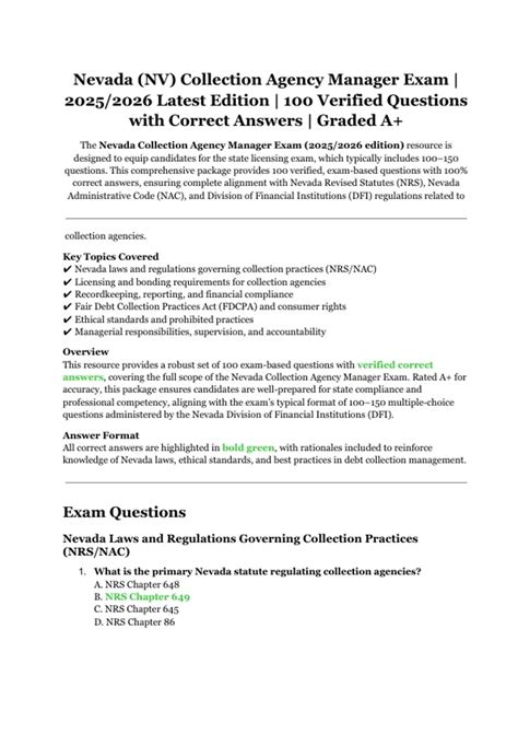 nevada collection manager exam study guide