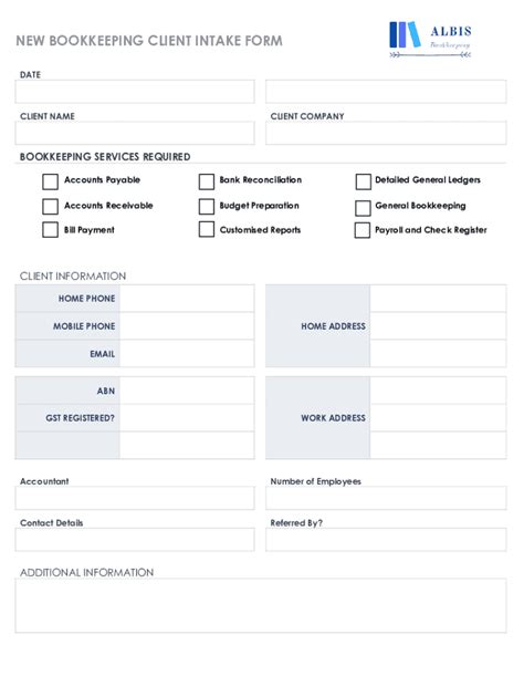 New Bookkeeping Client Intake Form