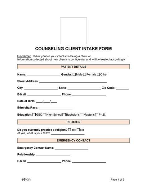 new counselling client intake form template
