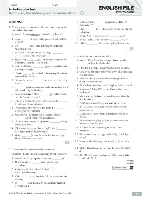 New English File Intermediate Quicktest Answer