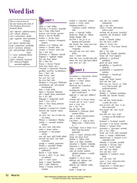 new headway elementary word list