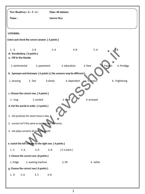 New Headway Elementery Answer Key