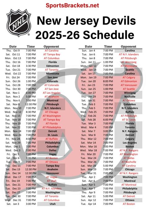 new jersey devils schedule