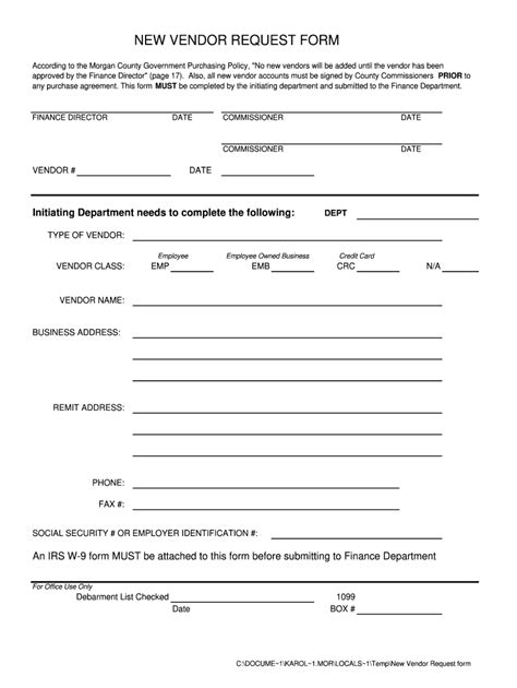 New Vendor Request Form Template