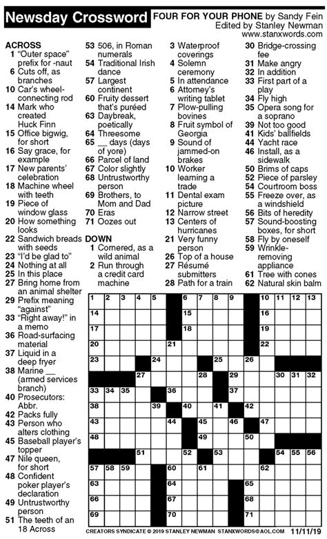 Full Download Newsday Crossword Puzzle Solution 