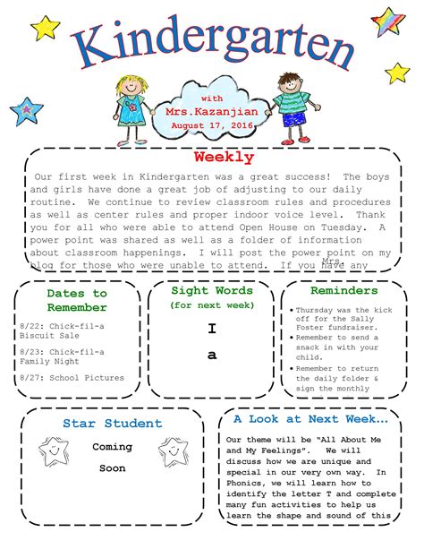 Newsletter Templates For Teachers Kindergarten Kindergarten Templates - Kindergarten Templates
