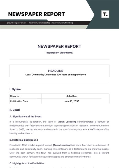 Newspaper Report Format