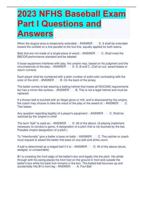 Download Nfhs Baseball Rules Test Answers 