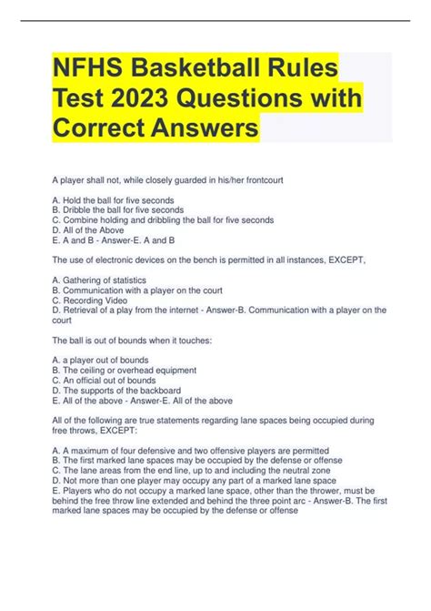 Download Nfhs Basketball Rules Test Answers 