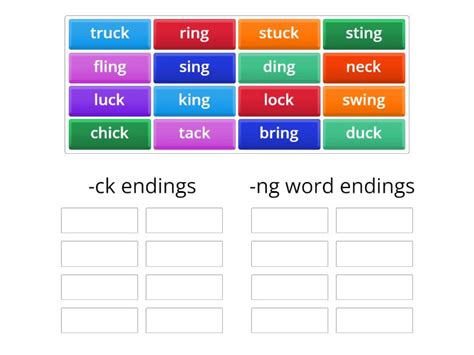 ng and ck word ending sort Group sort