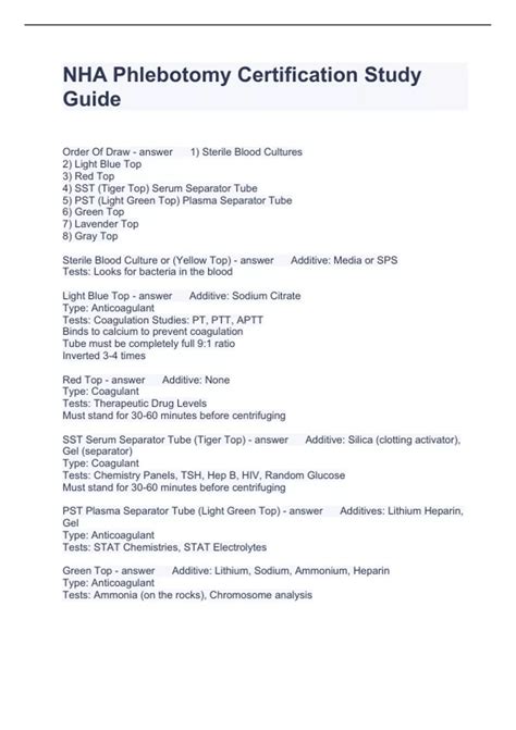 Nha Phlebotomy Certification Study Guide Cypage