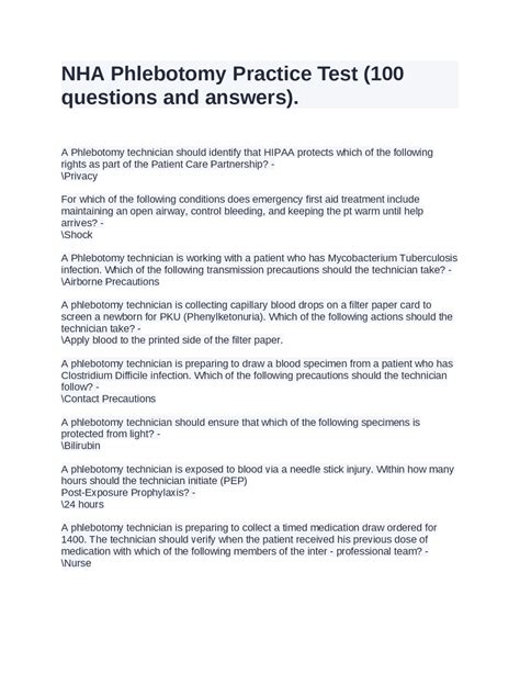 Nha Phlebotomy Exam Practice Test