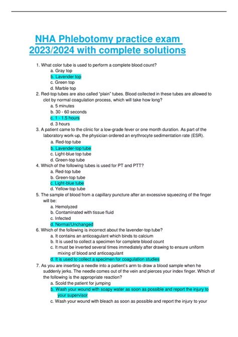 Nha Phlebotomy Practice Exam