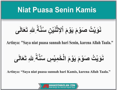 NIAT PUASA SENIN KAMIS NU - Niat Puasa Sunnah Senin Lengkap dengan Doa Berbukanya