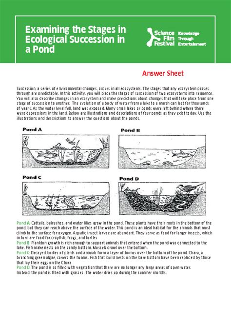 niches in a pond answer sheet