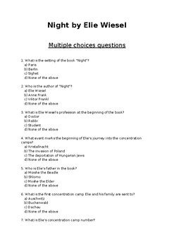 Night Elie Wiesel Test Multiple Choice