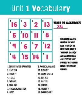 night vocabulary magic square answer