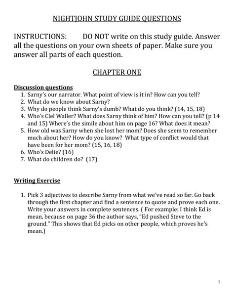 Read Nightjohn Study Guide Questions Answers 