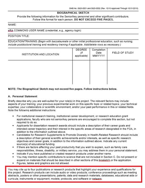 nih biosketch format contributions to science