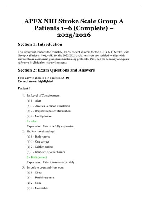 Nih Stroke Scale Group Test C Answers