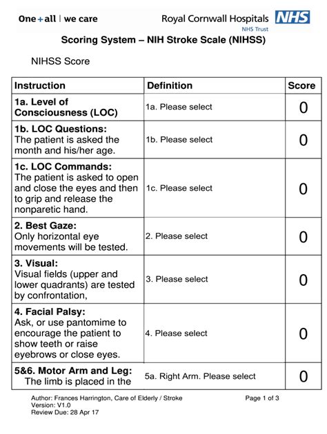 Nih Stroke Scale Pocket Cards