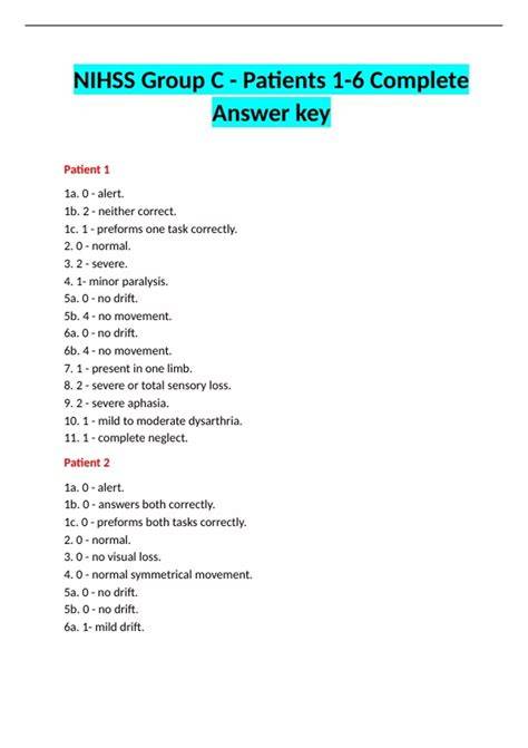 nihss test group c answers
