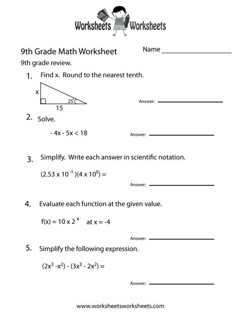 Ninth Grade Grade 9 Math Worksheets Tests And Worksheet For 9th Grade Math - Worksheet For 9th Grade Math