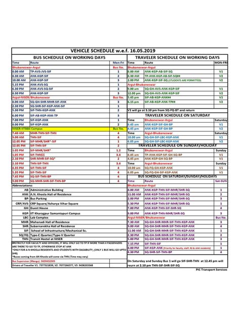 Niser Bus Schedule