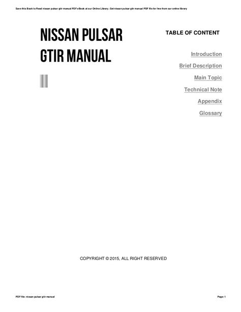 Read Online Nissan Pulsar Gtir Service Manual 