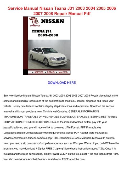 Download Nissan Teana 230Jk Owners Manual 