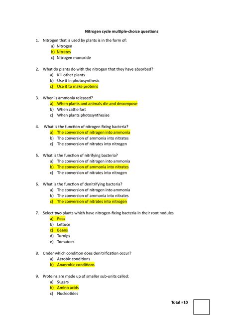 Download Nitrogen Cycle Questions And Answers 