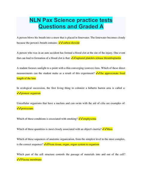 Nln Pax Test Sample Questions