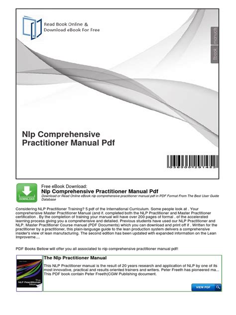 Nlp Comprehensive Practitioner Manual Pdf